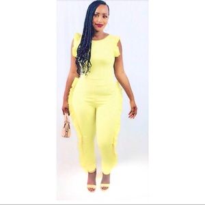 Yellow jumpsuit with ruffles